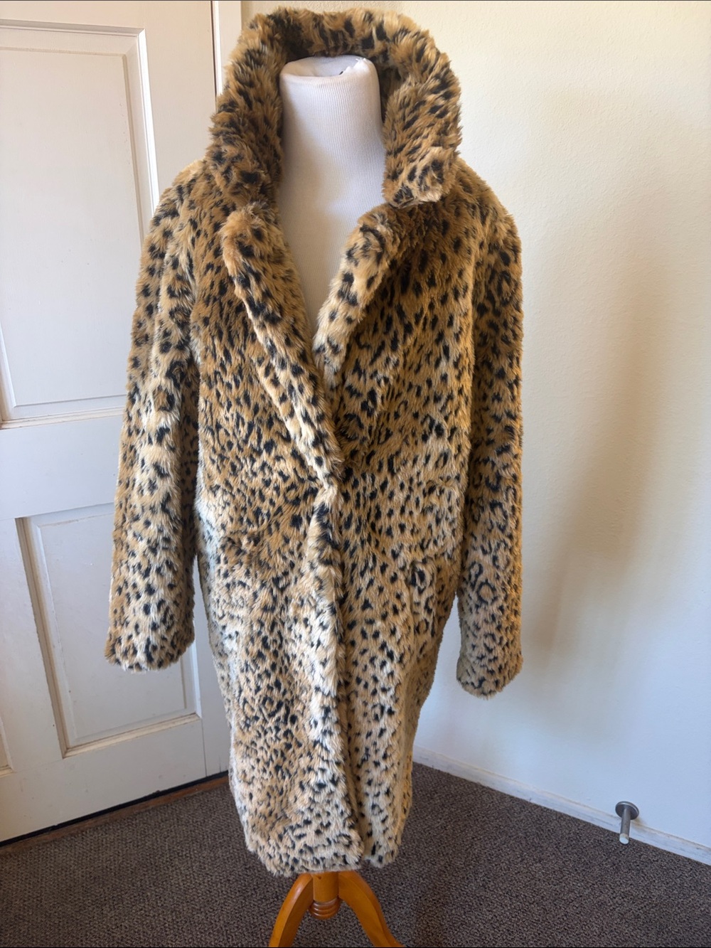 Lucky Brand Leopard Print Faux Fur Trench Coat in Tan and Black